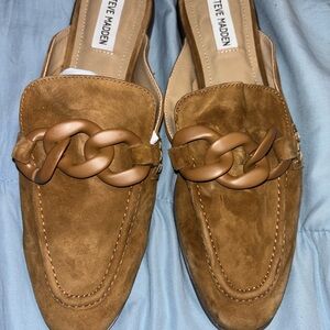 Steve Madden Tan Suede Loafers with Chain Detail